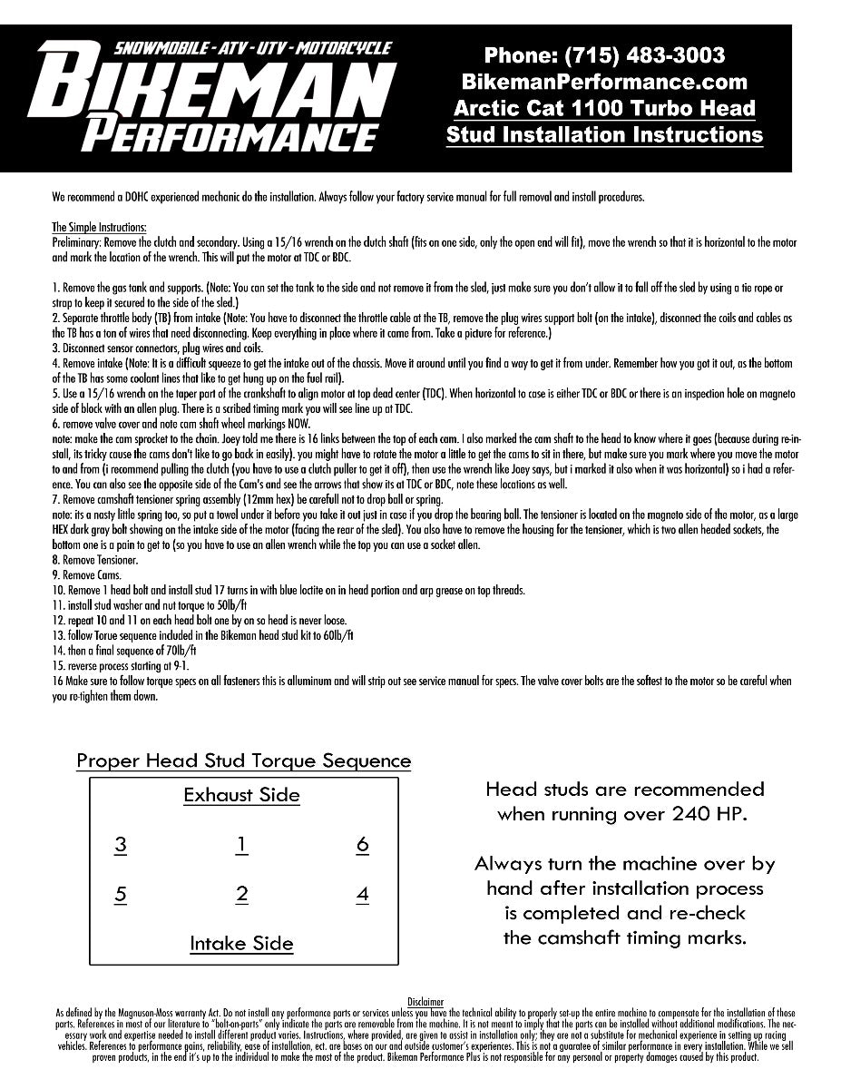 Heavy Duty Head Stud Kit / 1100 Turbo ('12-16)